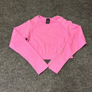 Pink Active Crop Top Womens Size L Pink Long Sleeve Seamless Ribbed Thumbholes